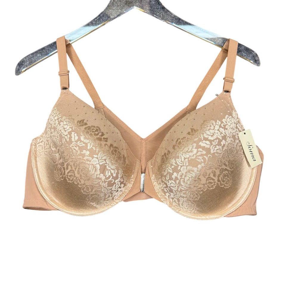 Soma Bra Womens 40D‎ Tan Stunning Support Posture Floral Lace Front Closure NWT